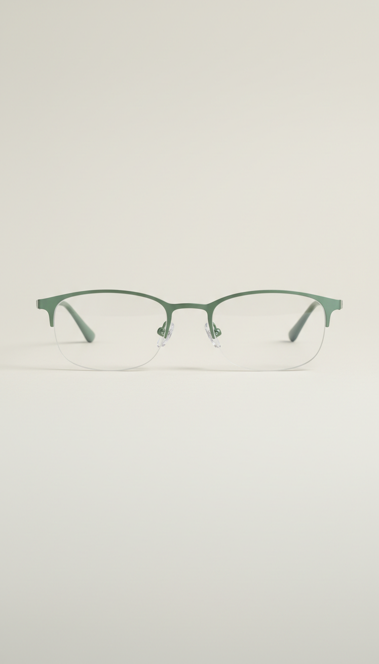 Half-rim mist green metal glasses