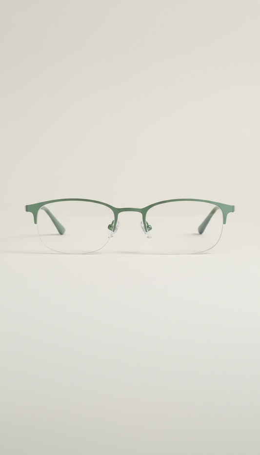 Half-rim mist green metal glasses
