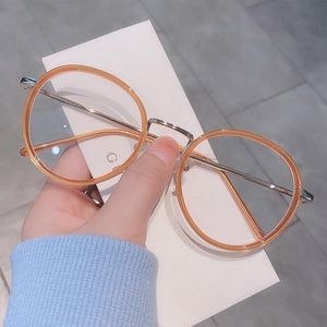 Imwete Fashion Big Round Glasses Frame Men Women Metal Glasses Frames Vintage Optical Eyeglasses Black White Spectacles - Customized Prescription Sunglasses and Spectacles