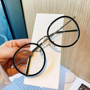 Imwete Fashion Big Round Glasses Frame Men Women Metal Glasses Frames Vintage Optical Eyeglasses Black White Spectacles - Customized Prescription Sunglasses and Spectacles