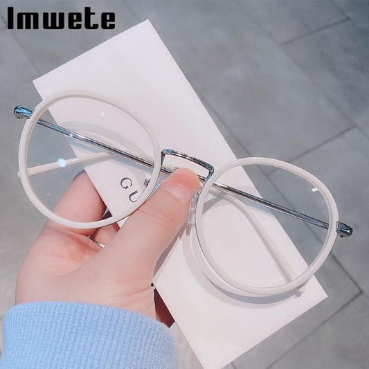 Imwete Fashion Big Round Glasses Frame Men Women Metal Glasses Frames Vintage Optical Eyeglasses Black White Spectacles - Customized Prescription Sunglasses and Spectacles