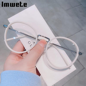 Imwete Fashion Big Round Glasses Frame Men Women Metal Glasses Frames Vintage Optical Eyeglasses Black White Spectacles - Customized Prescription Sunglasses and Spectacles