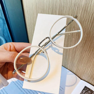 Imwete Fashion Big Round Glasses Frame Men Women Metal Glasses Frames Vintage Optical Eyeglasses Black White Spectacles - Customized Prescription Sunglasses and Spectacles