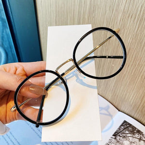 Imwete Fashion Big Round Glasses Frame Men Women Metal Glasses Frames Vintage Optical Eyeglasses Black White Spectacles - Customized Prescription Sunglasses and Spectacles