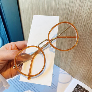 Imwete Fashion Big Round Glasses Frame Men Women Metal Glasses Frames Vintage Optical Eyeglasses Black White Spectacles - Customized Prescription Sunglasses and Spectacles