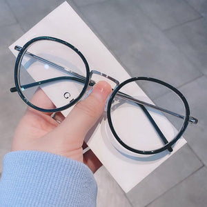 Imwete Fashion Big Round Glasses Frame Men Women Metal Glasses Frames Vintage Optical Eyeglasses Black White Spectacles - Customized Prescription Sunglasses and Spectacles