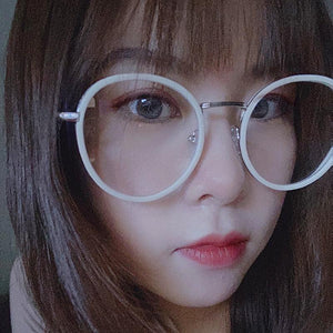 Imwete Fashion Big Round Glasses Frame Men Women Metal Glasses Frames Vintage Optical Eyeglasses Black White Spectacles - Customized Prescription Sunglasses and Spectacles