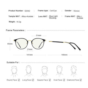 Light Blocking Cat Eye Glasses S2642 - Customized Prescription Sunglasses and Spectacles