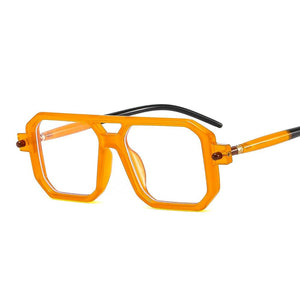 Women Sunglasses Fashion Square Sunglass Double Bridge Leopard Sun Glasses Retro UV400 Gradients Shades Clear Lens Eyewear - Customized Prescription Sunglasses and Spectacles