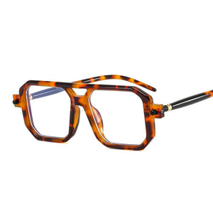 Women Sunglasses Fashion Square Sunglass Double Bridge Leopard Sun Glasses Retro UV400 Gradients Shades Clear Lens Eyewear - Customized Prescription Sunglasses and Spectacles