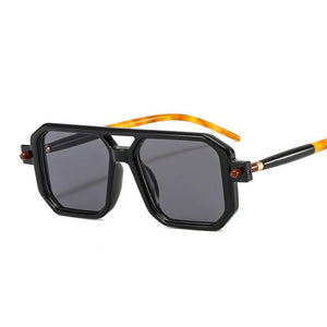 Women Sunglasses Fashion Square Sunglass Double Bridge Leopard Sun Glasses Retro UV400 Gradients Shades Clear Lens Eyewear - Customized Prescription Sunglasses and Spectacles