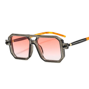Women Sunglasses Fashion Square Sunglass Double Bridge Leopard Sun Glasses Retro UV400 Gradients Shades Clear Lens Eyewear - Customized Prescription Sunglasses and Spectacles