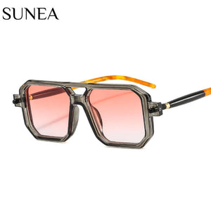 Women Sunglasses Fashion Square Sunglass Double Bridge Leopard Sun Glasses Retro UV400 Gradients Shades Clear Lens Eyewear - Customized Prescription Sunglasses and Spectacles