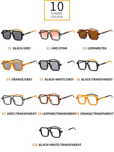 Women Sunglasses Fashion Square Sunglass Double Bridge Leopard Sun Glasses Retro UV400 Gradients Shades Clear Lens Eyewear - Customized Prescription Sunglasses and Spectacles