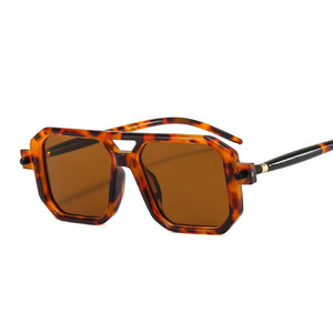 Women Sunglasses Fashion Square Sunglass Double Bridge Leopard Sun Glasses Retro UV400 Gradients Shades Clear Lens Eyewear - Customized Prescription Sunglasses and Spectacles